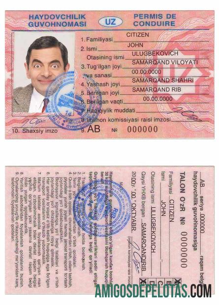 Carteira de motorista do Uzbequistão modelo